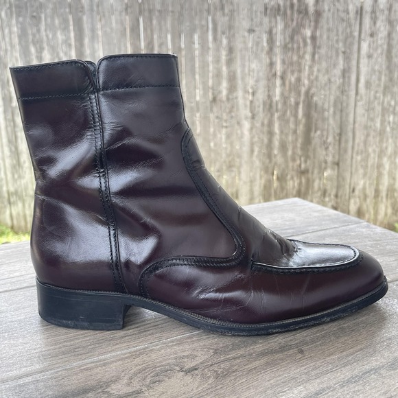 Florsheim Essex Boots Men 8D Red Leather Dress Ankle Side Zip Moc Toe 17074 18 - Picture 9 of 13